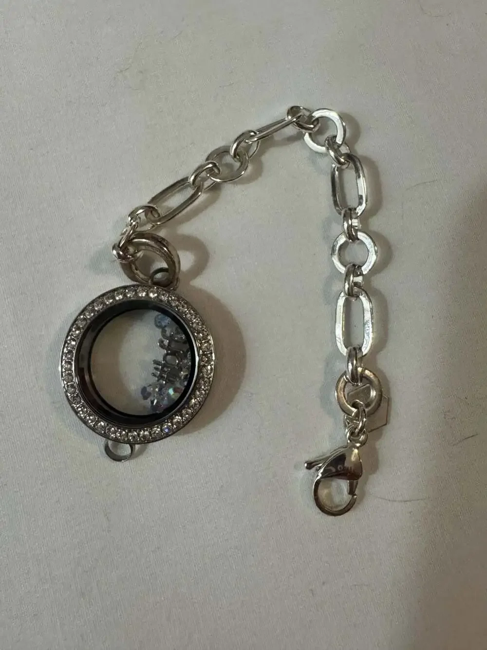 Origami Owl Silver Tone Crystal Floating Locket Charm Bracelet piece kids small